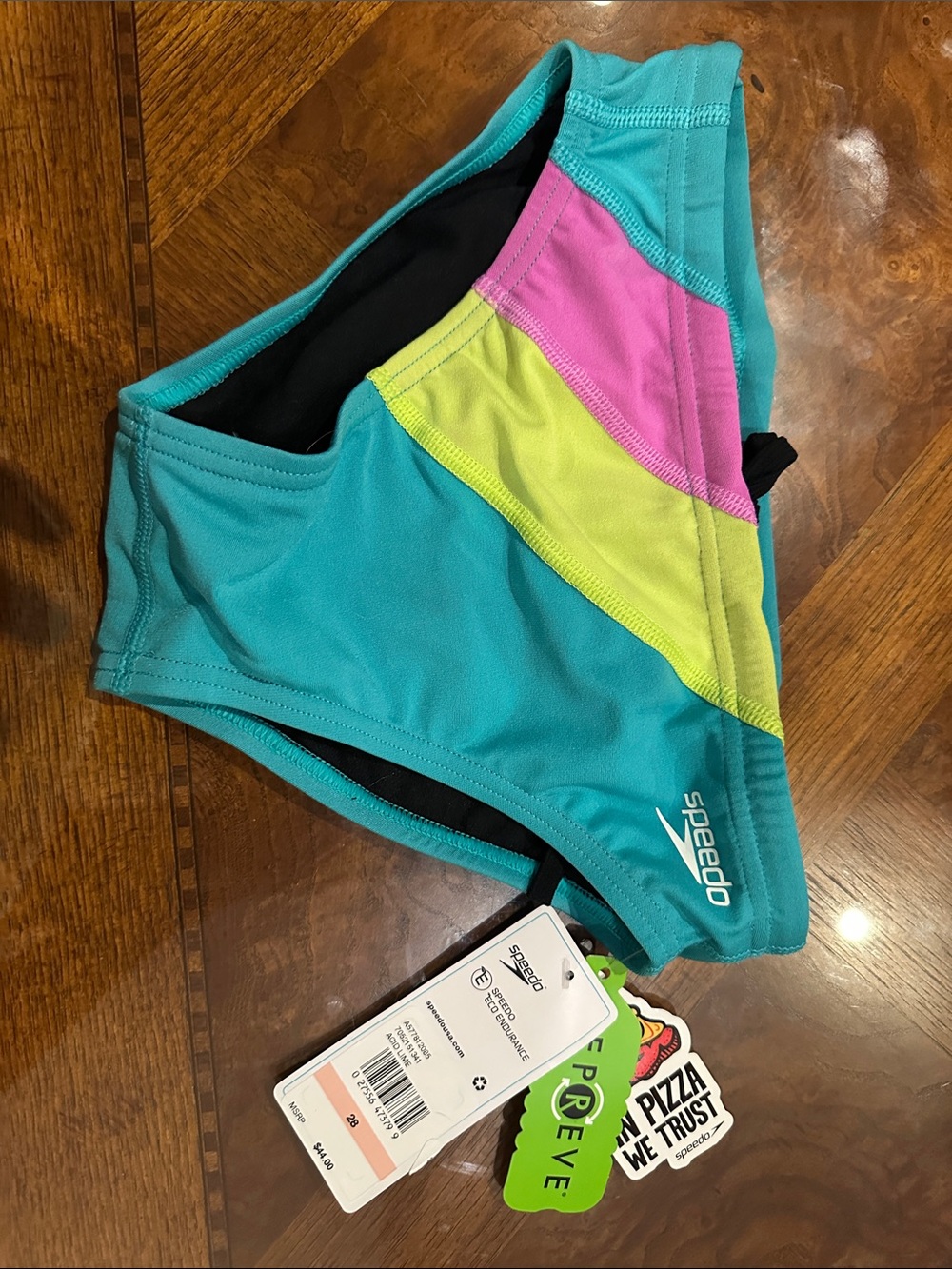 Speedo Women’s Turquoise Bikini Bottoms with Pink & Lime Panels